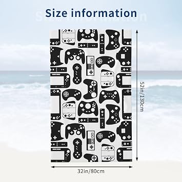VOOHDDY Video Game Controller Black White Beach Towel Large Soft Absorbent Microfiber Quick Dry Oversized Bath Towels for Bathroom Women Men Pool Camping Travel Swimming Picnic Sports