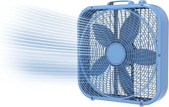 20" Classic Box Fan with Weather-Resistant Motor, 3 Speeds, 22.5" H, Ideal for Home & Office Ventilation Blue