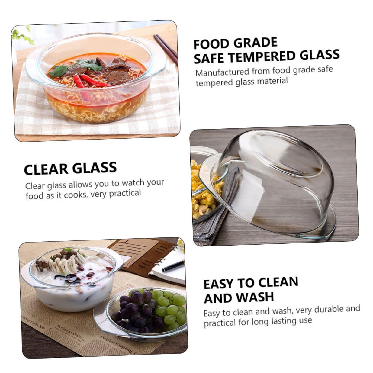 DOITOOL Hitzebeständiger Glas topf mit Deckel Mikrowellengeeignet Ofenfest Temperatursicher von Spülmaschinenfest Lebensmittelecht Bpa frei für Suppen und Speisen