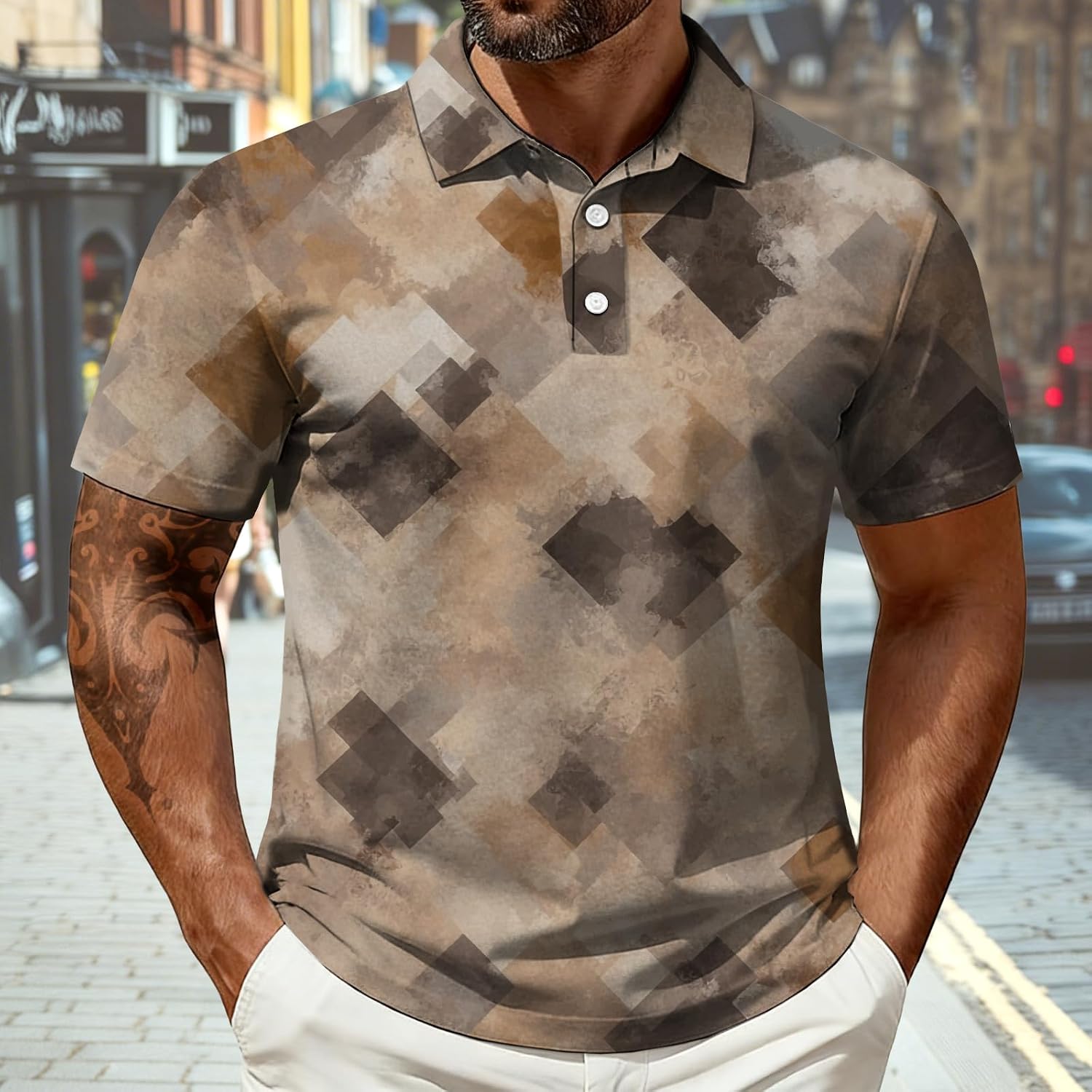 Men's Casual Short Sleeve Polo Shirts Stylish Printed Golf Shirts for Summer Beach Vacation Daily Wear