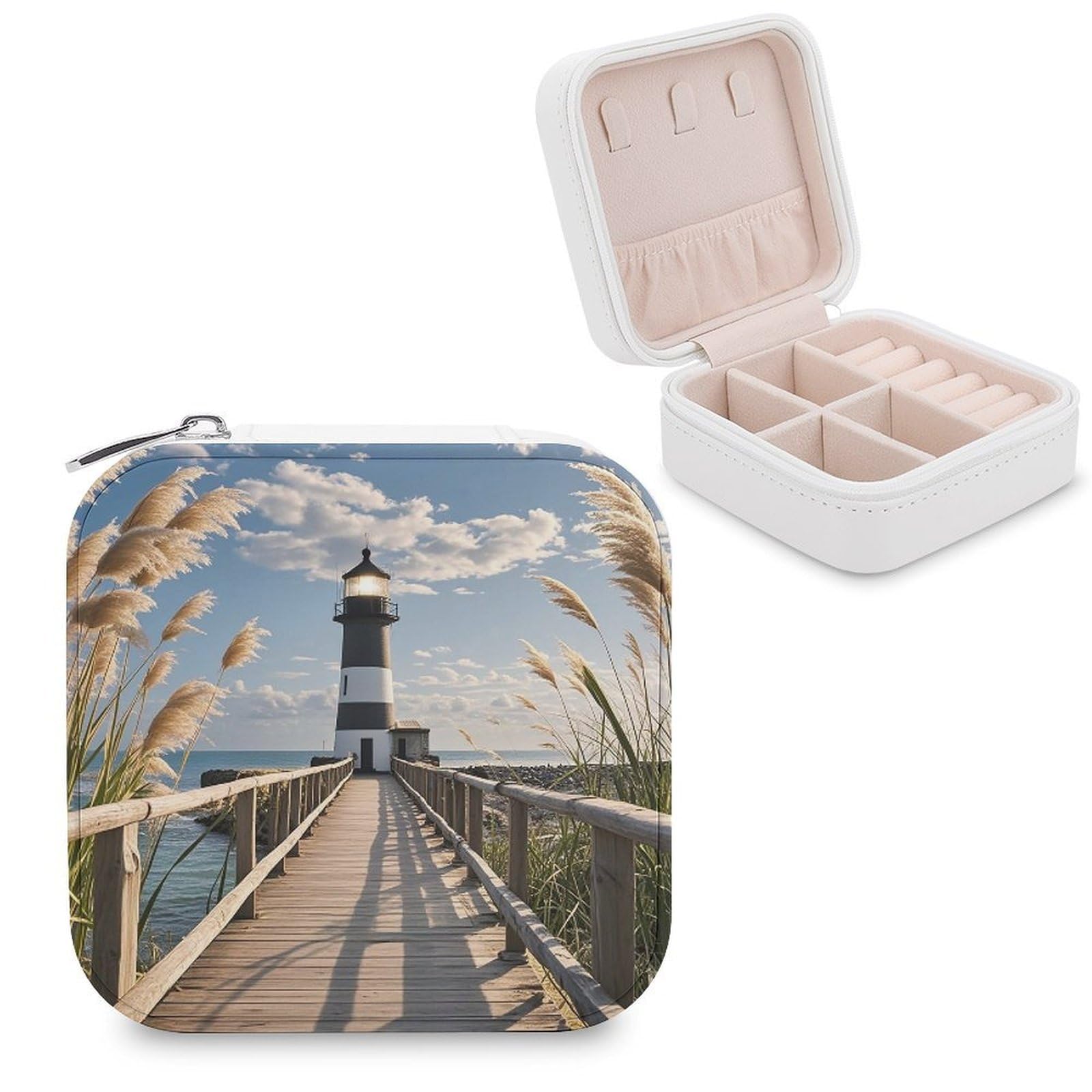 LZQPOEAS Beacon Jewelry Box Mini Jewelry Travel Case Trendy Stuff Ring Box Custom PU Leather Jewelry Boxes Portable Jewelry Case Earring Storage Organizer for Girls Women