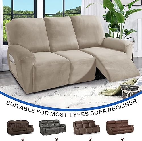 Vista 92 de MAXIJIN - Funda para sillón reclinable de terciopelo de 4 piezas, elástica, afelpada, gruesa y suave, con bolsillo lateral (camello)