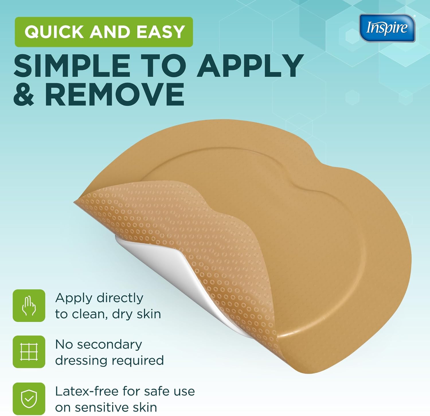 Inspire Sacral Silicone Foam Dressing Large Waterproof Bandages for Wounds, Burns & Bed Sores Safe for Sensitive Skin, Adhesive Pad Sacrum Dressings for Post-Surgery Wound Care (7 x 7 in) (15 Pack)