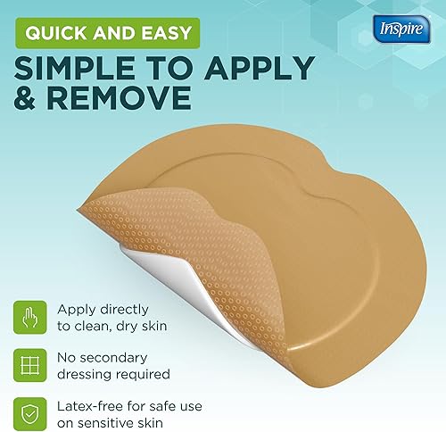 Miniatura 6 de Inspire Apósito de espuma de silicona sacra, vendajes grandes impermeables para heridas, quemaduras y úlceras de cama, seguro para pieles sensibles,