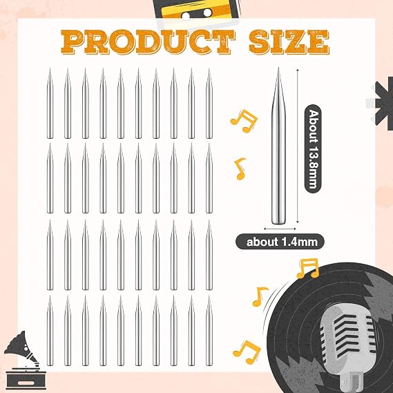 Kingdder 100 Pcs Steel Phonograph Needles Replacement Record Player Stylus Turntable Needles Universal Size Loud Tone Stylus for Antique Turntable Phonographs Record Player