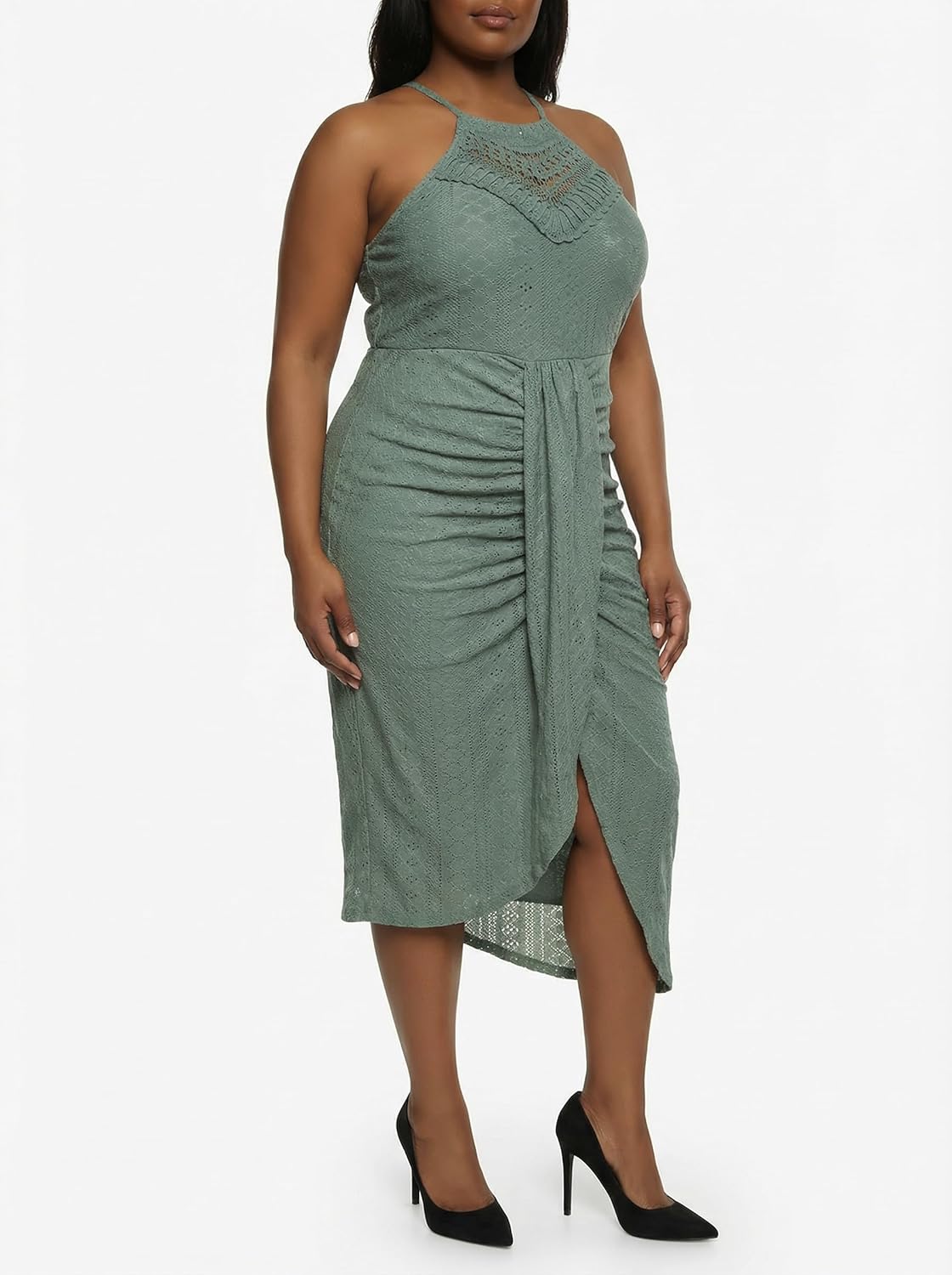 Max2co Womens Plus Size Halter Dress Sleeveless Eye Embroidered Maxi Dresses Hollow Out Tie Neck Summer Beach Long Sundress