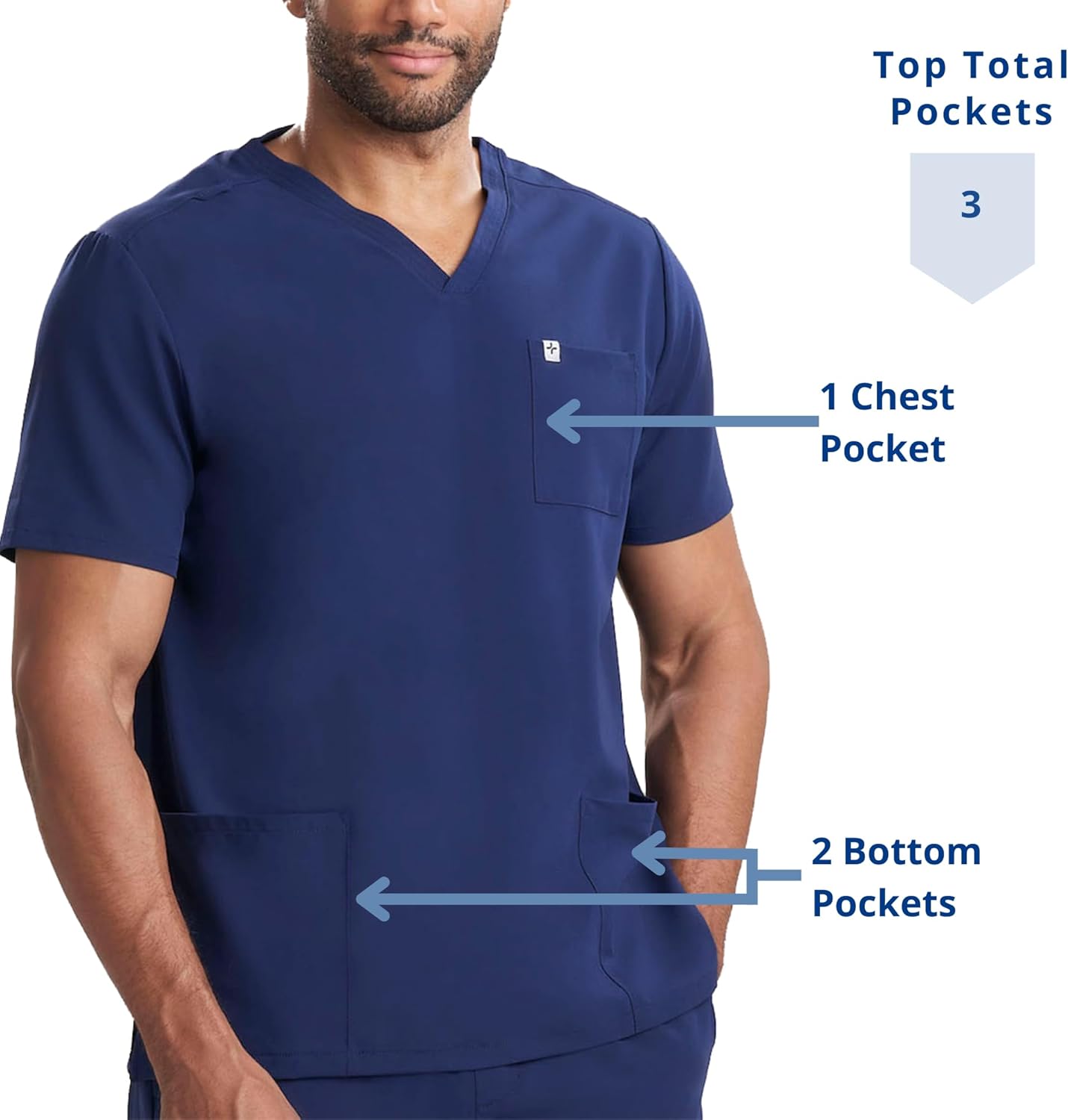 Care+Wear 3-Pocket V-Neck Scrub Tops for Men – Ultra-Soft, Wrinkle-Resistant Medical Scrub Top