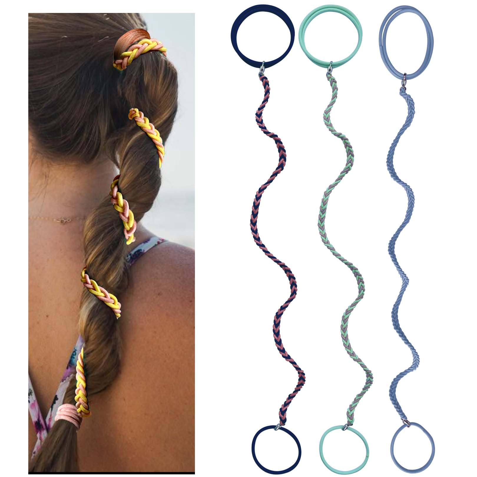 Hair Ties for Sports, Elastic Hair tie 16 inch Longhairs Ponytail Holders, Colorful Braided Pony Tail Wrap for Wind and Water 3 Packs B