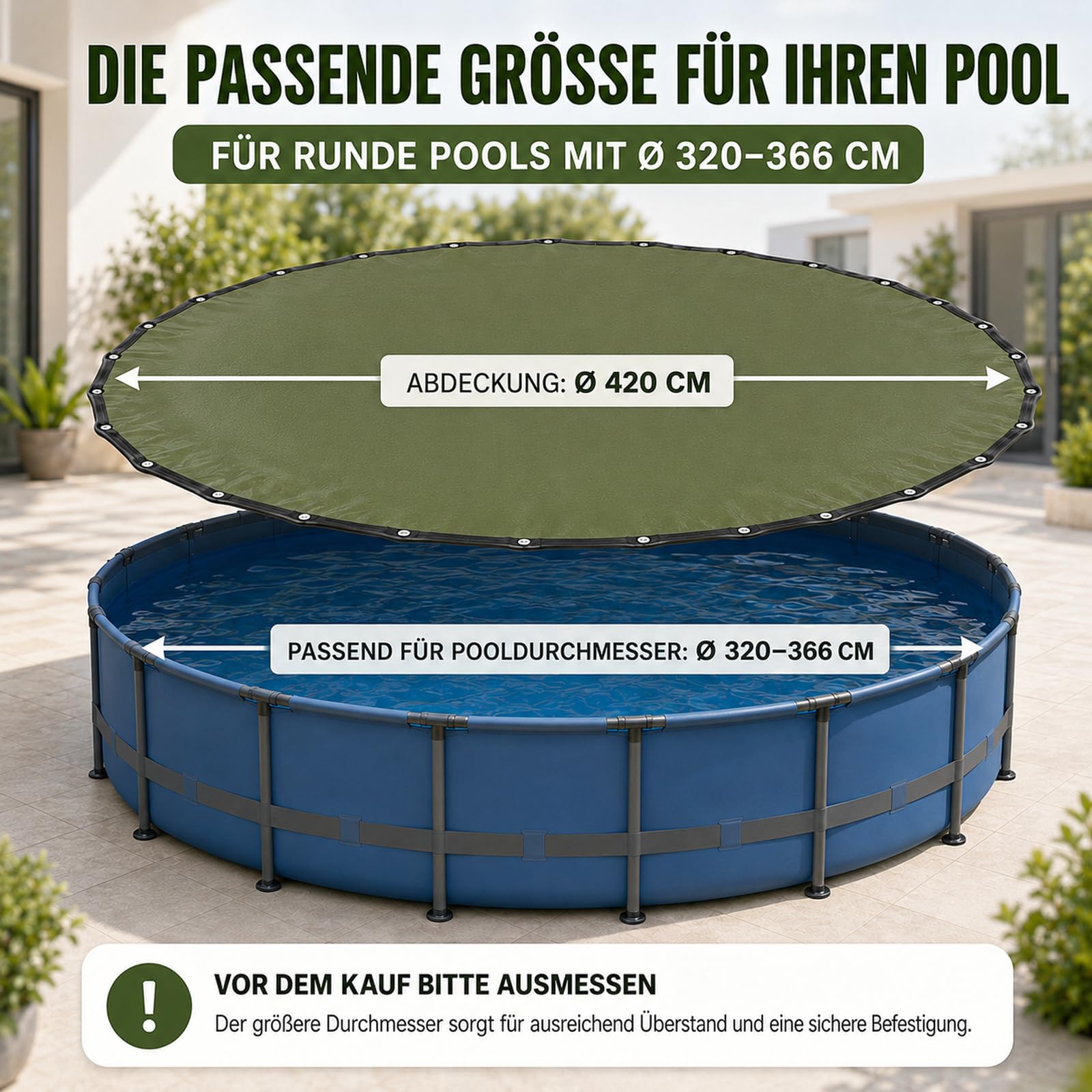 Cubierta de piscina redonda de 420 cm, cubierta de invierno para