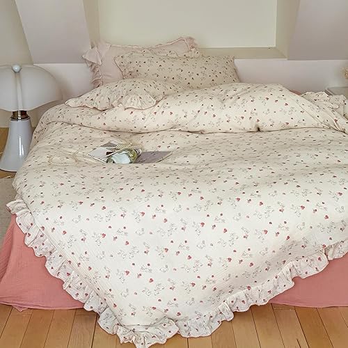 Miniatura 24 de VM VOUGEMARKET - Juego de funda de edredón romántica con encaje y patrón de flores rosas, Queen, suave, ligera, de microfibra lavada, estilo de #