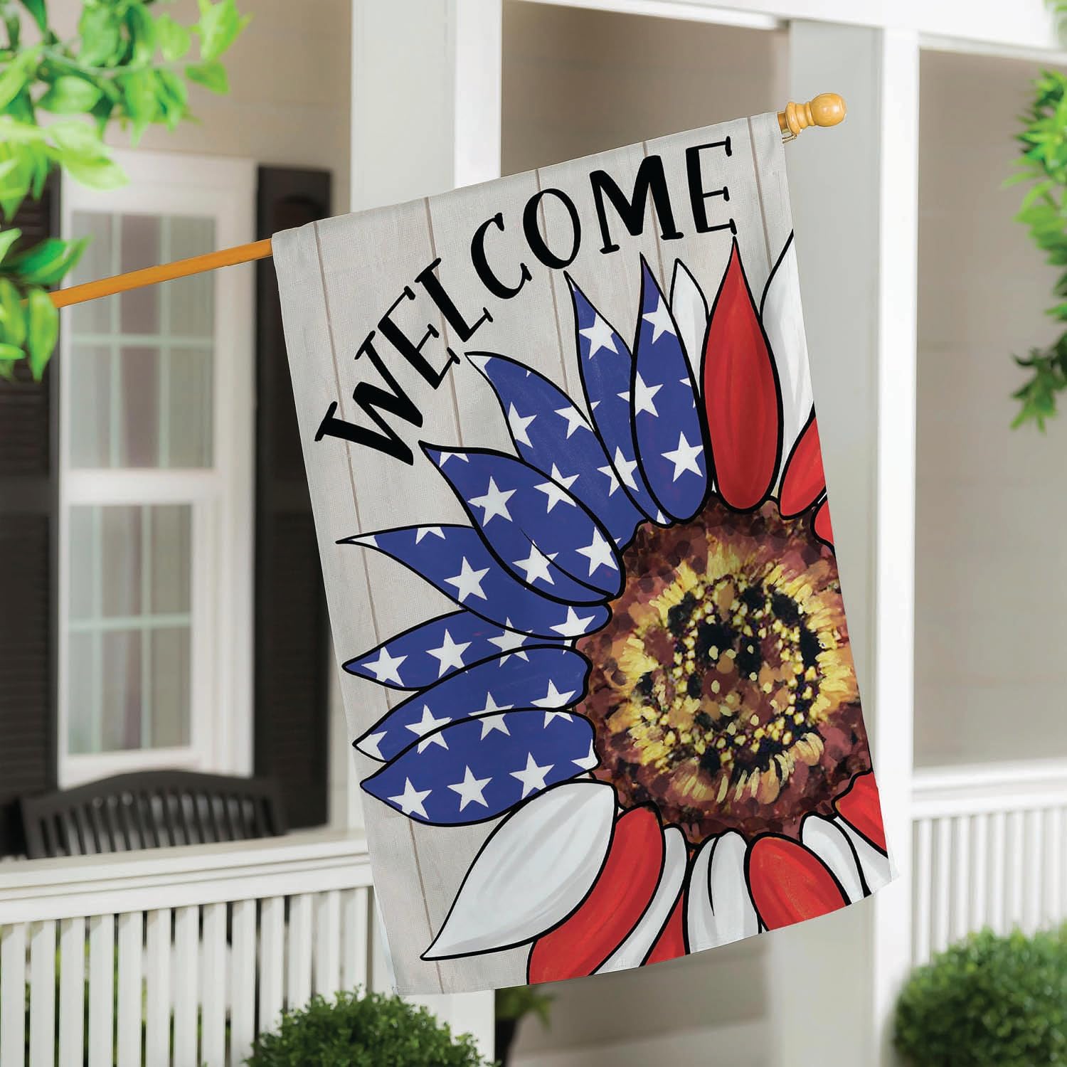 Evergreen Flag Patriotic House Flag for Outside, 28 x 44 Inches Garden Flag Double Sided, Fade and Weather Resistant Outdoor Decoration for Homes, Yards and Gardens (Patriotic Sunflower)