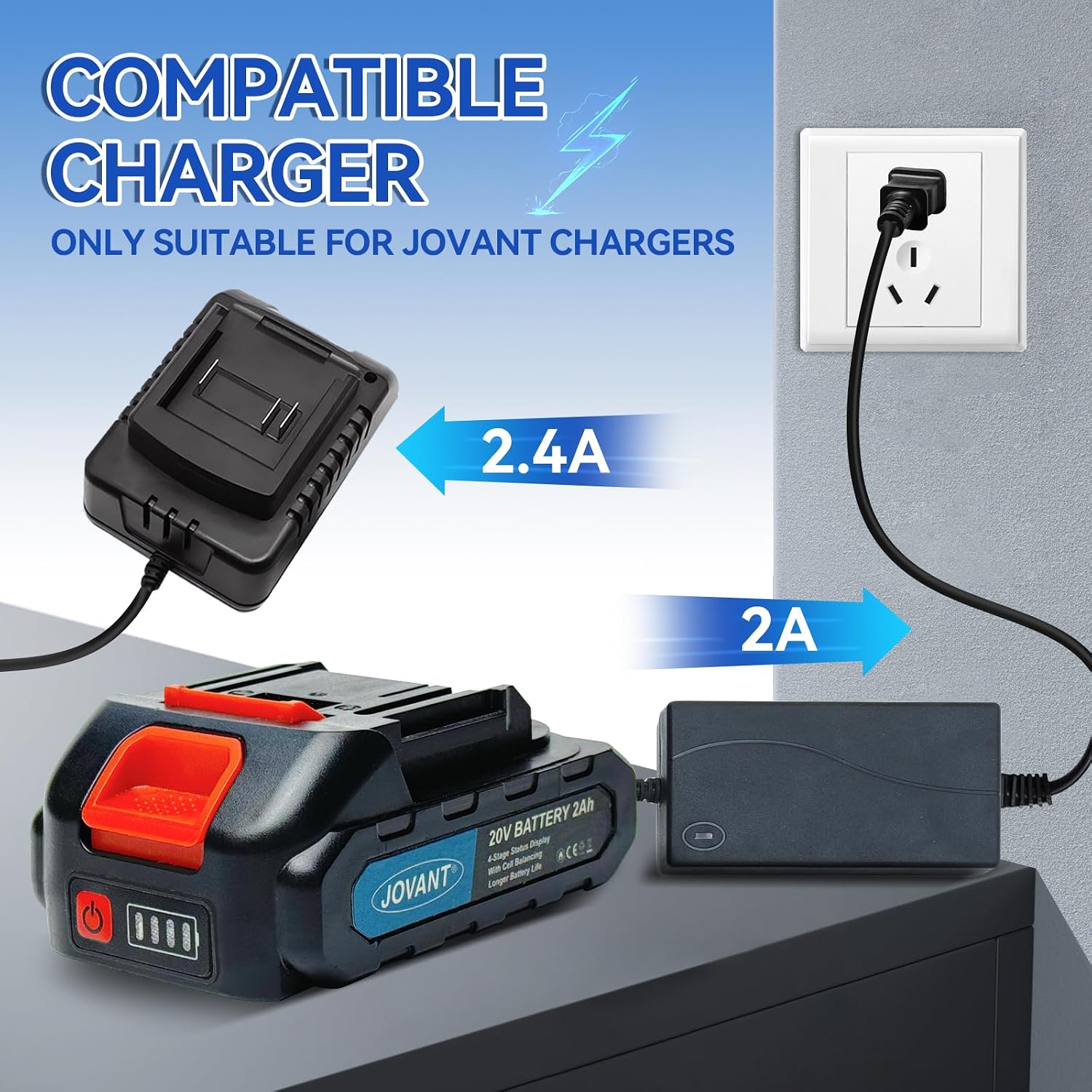 20V 2.0Ah Lithium Ion Battery, Replacement Battery with Cell Balancing Function Compatible Chainsaws, Drills, Nail Guns and Pruning Shears