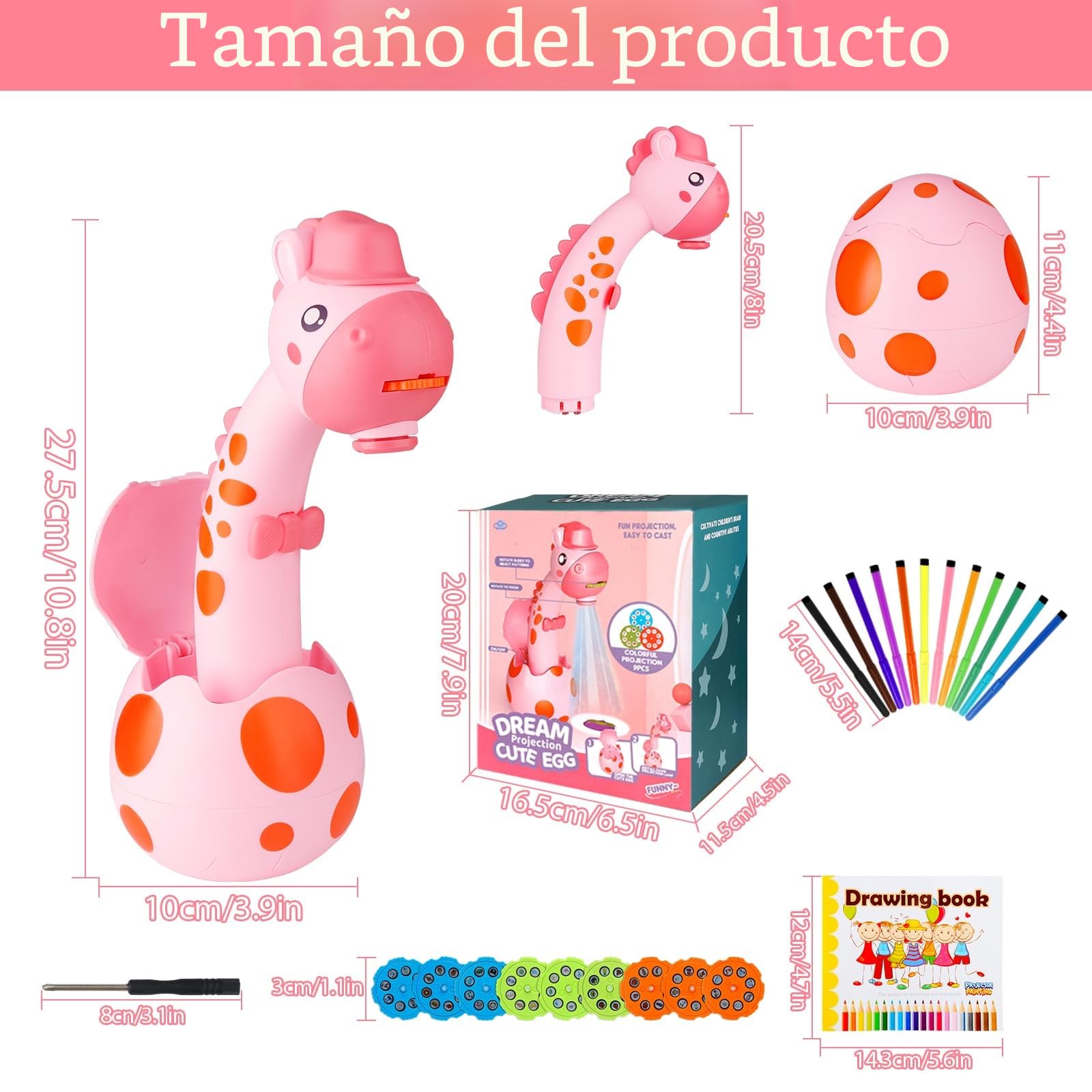 MOMSIV Proyector de dibujo para niños, proyector educativo portátil de rastreo y dibujo, juego de pintura con 72 patrones, 12 Marcadores y un Art Book para Toddler Boys & Girls Gifts, Rosa