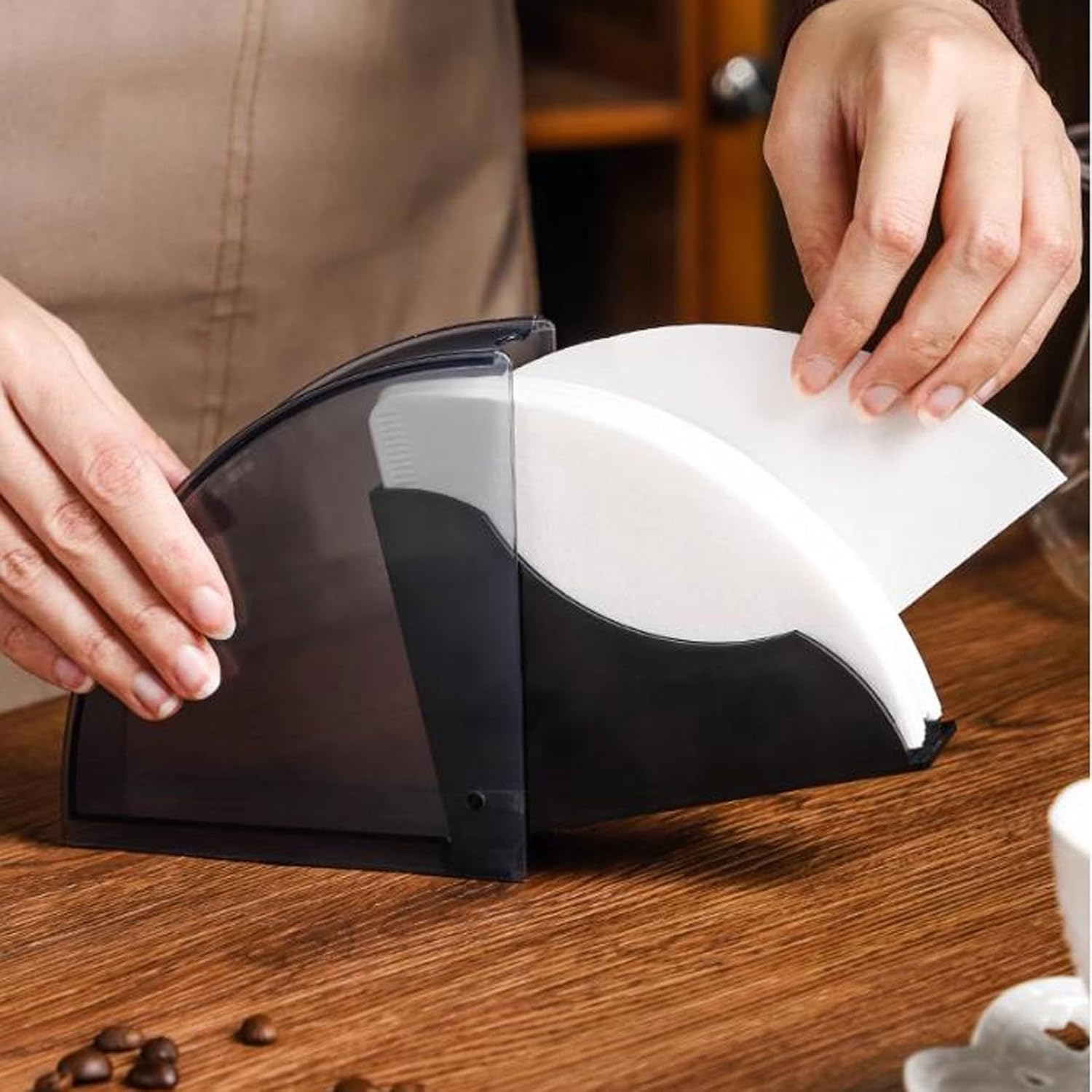Coffee Filter Holder Coffee Filter Paper Holder Storage Box, Coffee Filter Paper Dispenser Rack with Dustproof Cover for V60 V01 and Cone Coffee Filters Coffee Paper Storage Rack