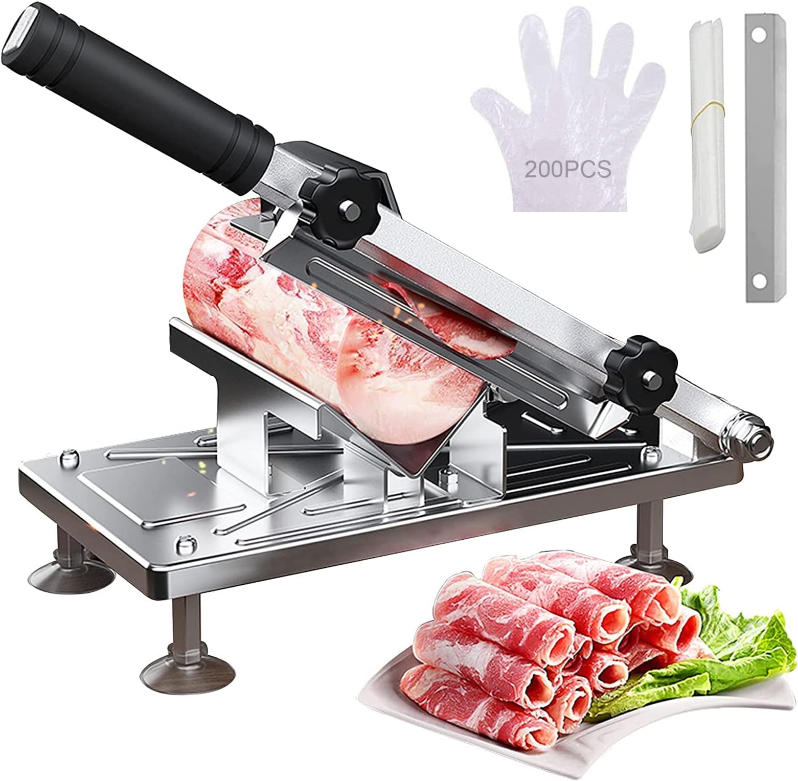 IS MUHE Manual Frozen Meat Slicer, Stainless Steel Meat Cutter Beef Lamb Roll Food Slicer Adjustable Thickness Slicer for Home Meat, Bread Cooking Hot Pot Meat Slicer