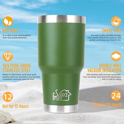 Miniatura 2 de Vaso aislado de 30 oz con tapa y pajita, juego de 7 piezas, vaso de acero inoxidable con asa, taza de café de viaje aislada, vaso de café con 2