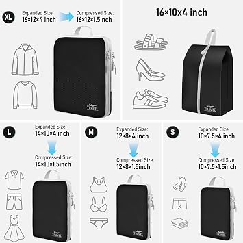 Compression Packing Cubes for Travel, Travel Essentials Luggage Organizer bags for Suitcase, Durable Compression Travel Packing Cubes for Carry on Backpack