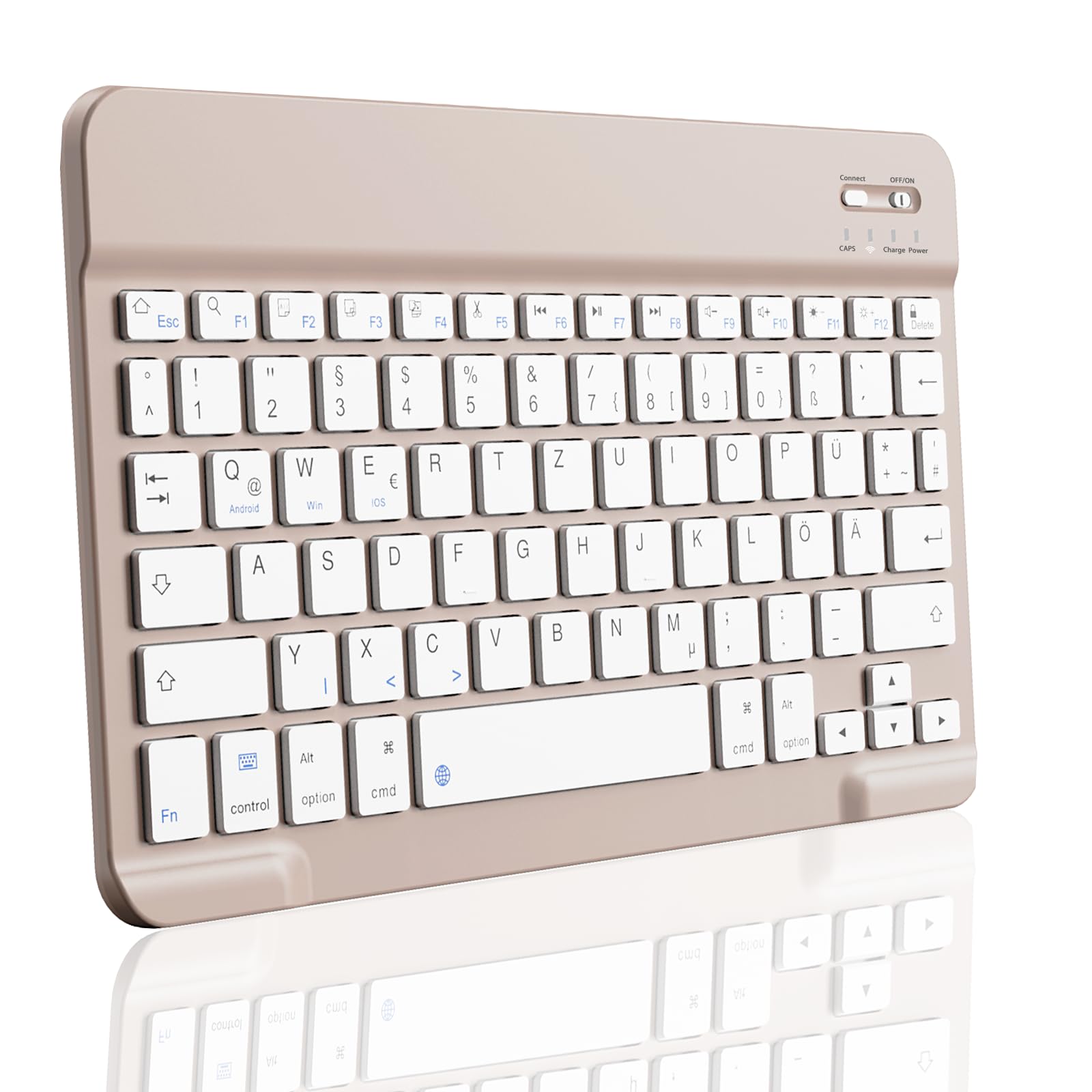 aoub Kabellose Tastatur mit deutschem QWERTZ Layout für iPad Pro/Air/Mini/iPad 11/10,9/10,5/10,2/9,7 Zoll/Samsung, Tablet, Android, Smartphones, Ultraflache tragbare Tastatur, Rosa