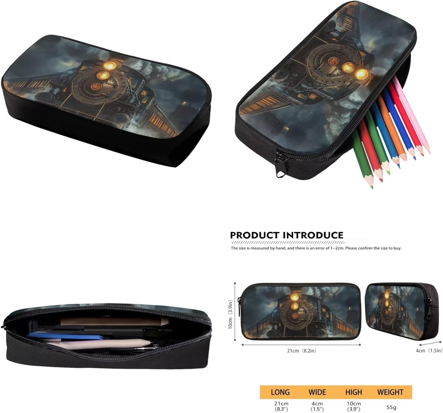 Vintage Steam Train Bookbag for Kids 5-7 Back to Elementary School Backpack and Lunch Box Set 4-in-1 Boys School Bag Lunch Boxes Pencil Case Water Bottle Holder, 17 Inches