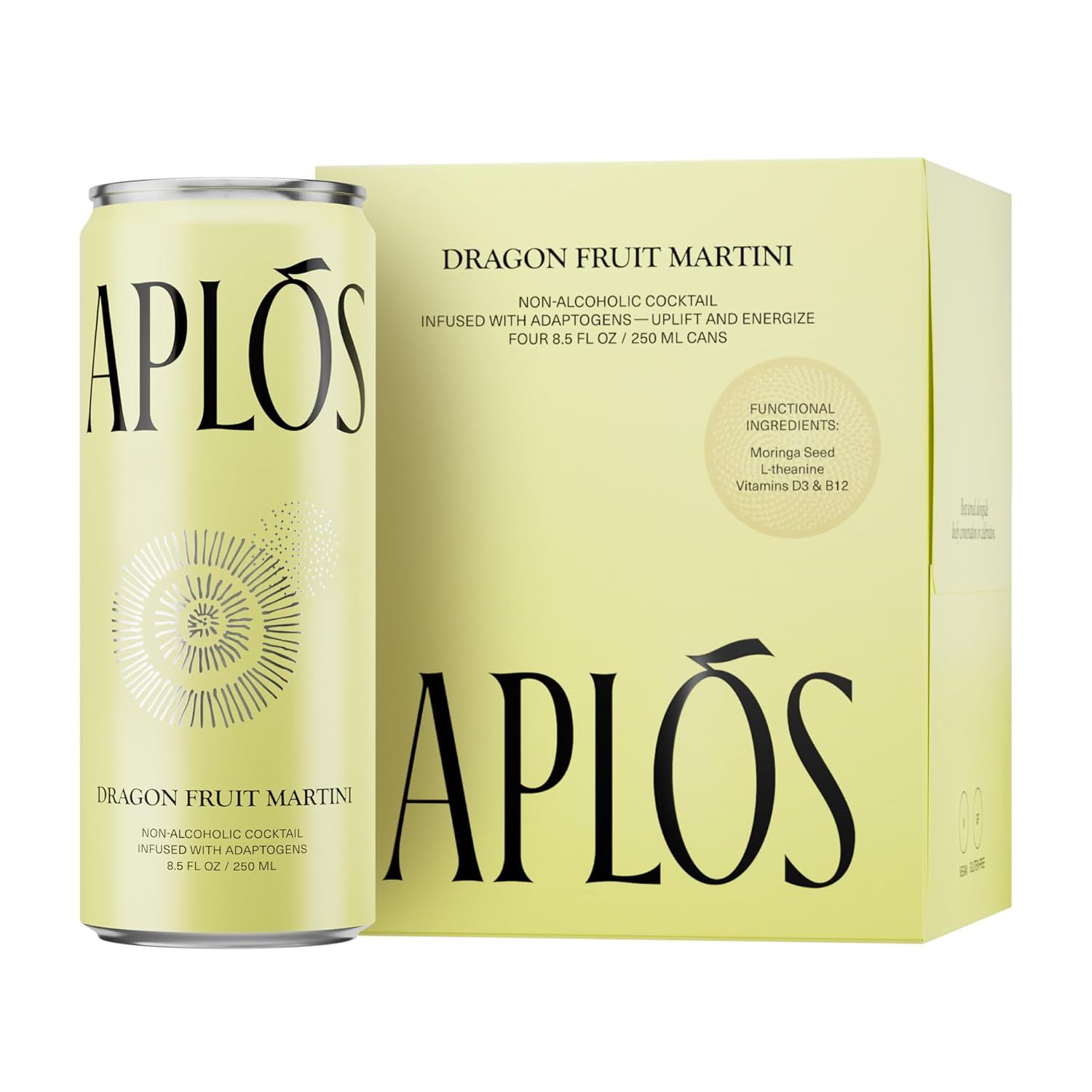 Aplós Dragon Fruit Martini Canned Cocktail, Formulated with Adaptogens and Botanicals, Low Calorie, No Added Sugar Beverage (8.5 fl oz. per can) (4 Pack, Dragon Fruit Martini)