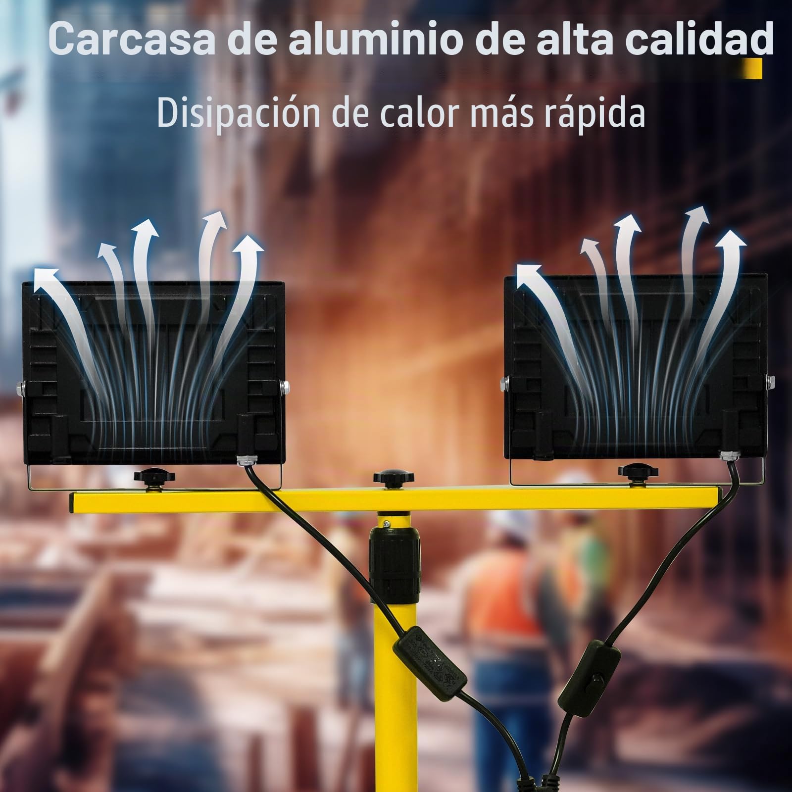 T-SUN Foco LED para Obras 2x60W Con Trípode Telescópico de Metal, 11000LM Trabajo Impermeable IP66, Rotación 360°, para Construcción, Garaje, Taller, Reparaciones, Jardines