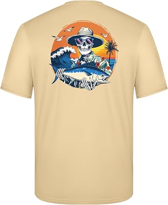 FISHEAL Mens UPF 50+ Swim Fishing Graphic Shirts, Short Sleeve UV Sun Protection T-Shirt, Quick Dry Beach Water Rash Guard