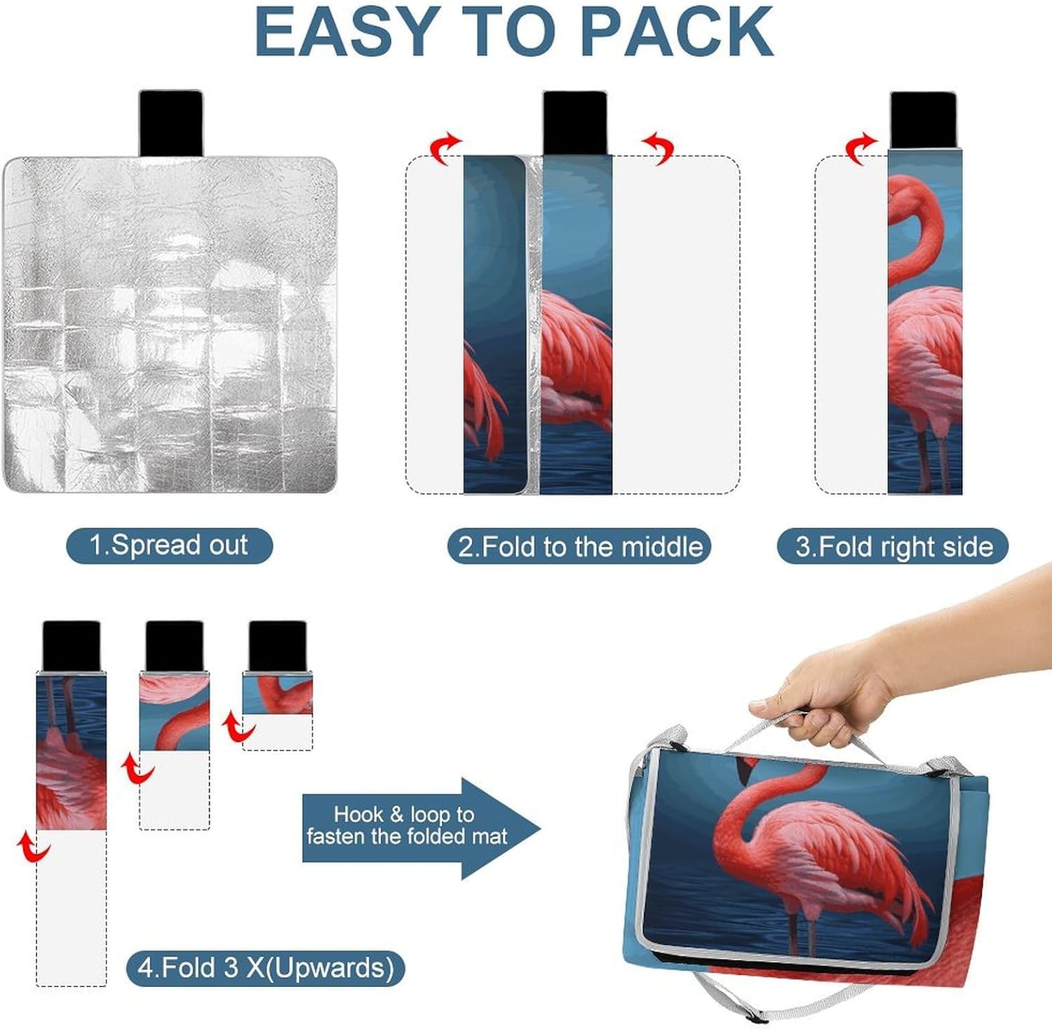 Animal Flamingo Waterproof Picnic Blanket 58.3''x58.3'',Portable and Foldable Picnic Mat with Handle,Outdoor Blankets for Lawn Park Beach Travel