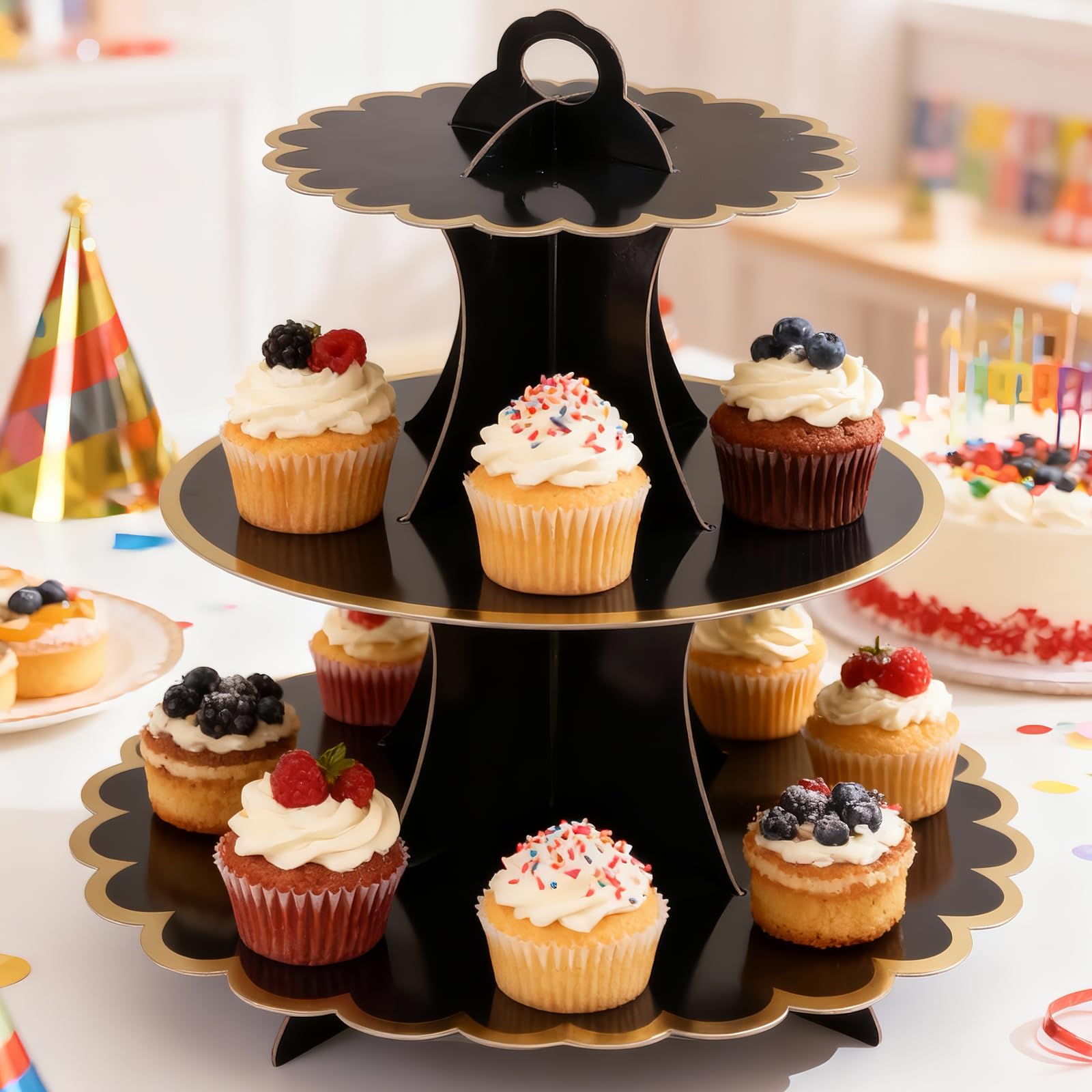 6 sztuk etażerki do tortów z kartonu, 3 poziomy, stojak na cupcake's z kartonu, stojak na muffinki do babeczek, muffinów, na wesele, uroczystości'
