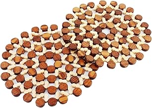 HOKIPO® Kitchen Bamboo Pan Pot Holder Heat Insulation Pad, Round 8 Inch Diameter, 2 Piece Set