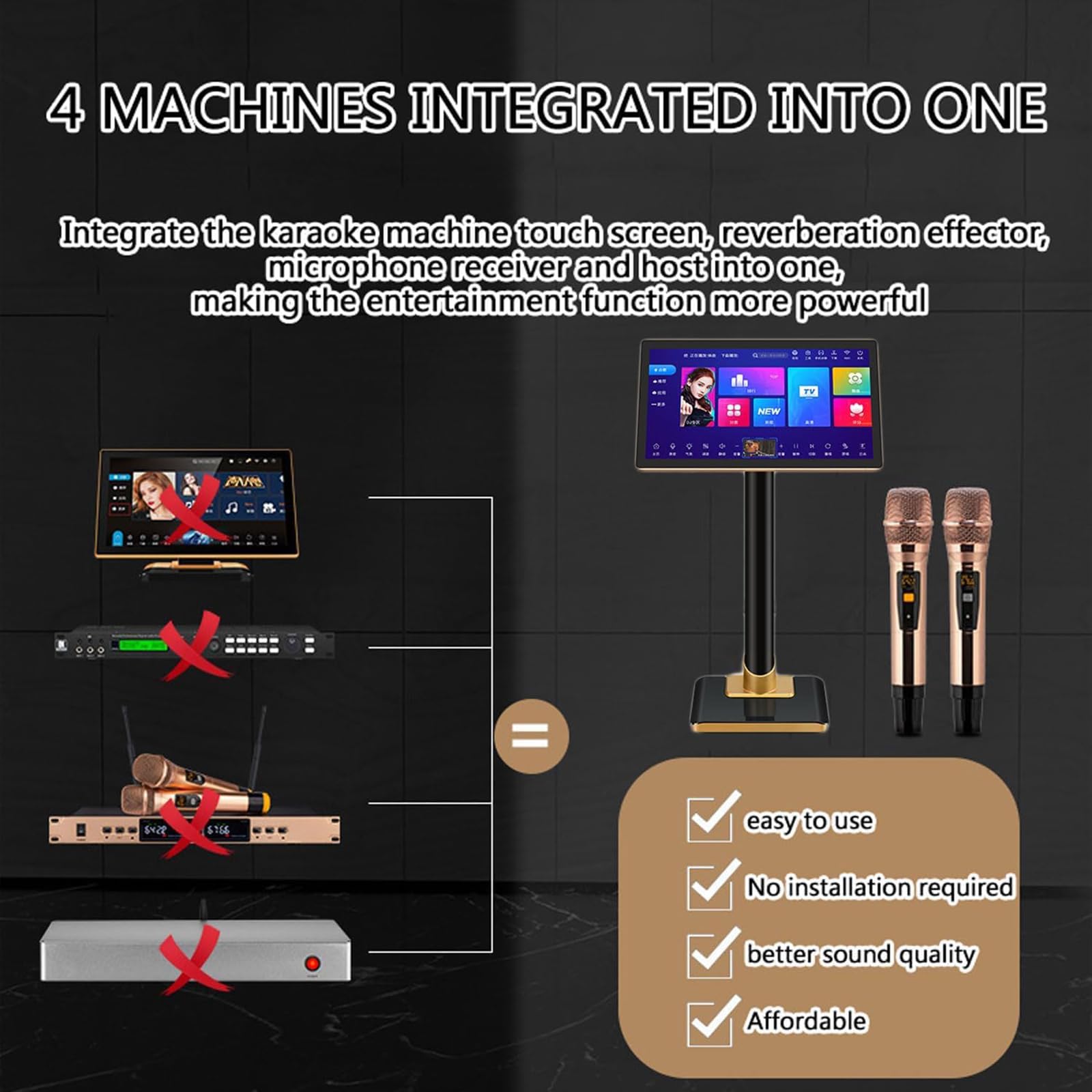 NGARY Karaoke Professionale da 21,5 Pollici, Macchina per Karaoke con Touch Screen Capacitivo, 1,1 Milioni di Brani Scaricabili dal Cloud E Supporto per Cambio di 20 Lingue