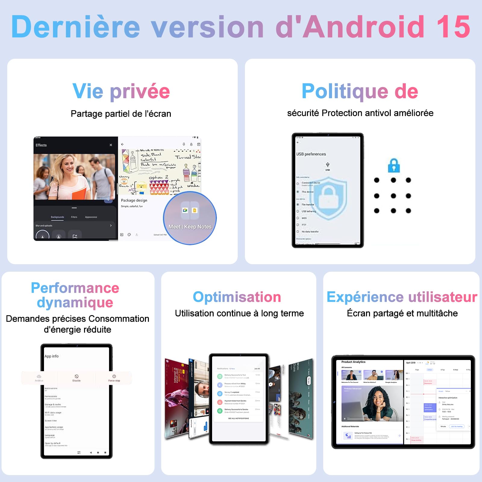 2026 Dernier Tablette 10 Pouces Android 15 avec Gemini AI, 20GO RAM + 128Go ROM, Octa-Core, 5G WiFi 6, Widevine L1, GMS, GPS, BT 5.0, 6000mAh, 5MP+8MP, Tablette avec Clavier+Souris et Cas - Noir
