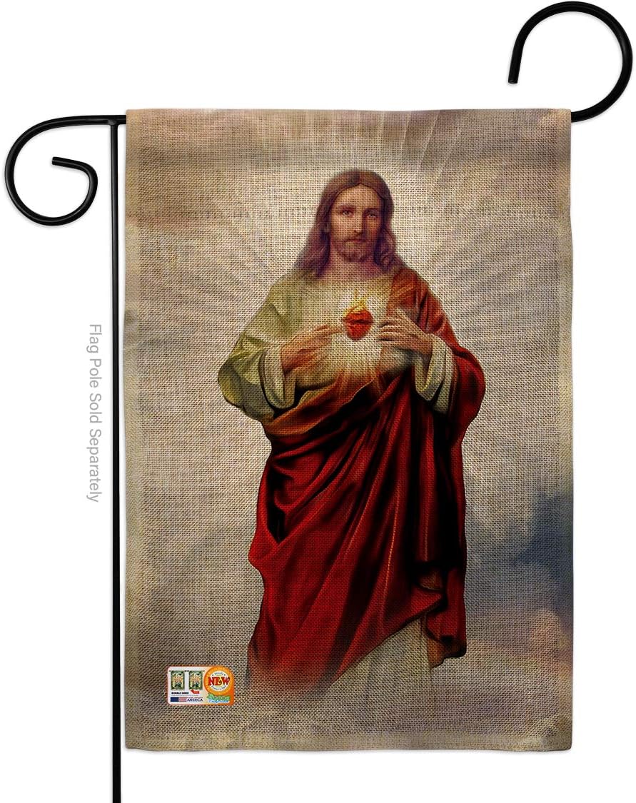 Sacred Heart of Jesus Burlap Garden Flag Religious Faith Hope Grace Peace Dove Christian Religion Easter Small Decorative Gift Yard House Banner Double-Sided Made In USA 13 X 18.5