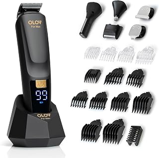 OLOVForMan Beard Trimmer: 21-Piece All-in-One Men's Grooming Kit, Hair Clipper, Nose Ear Body Face Razor w/ USB Dock