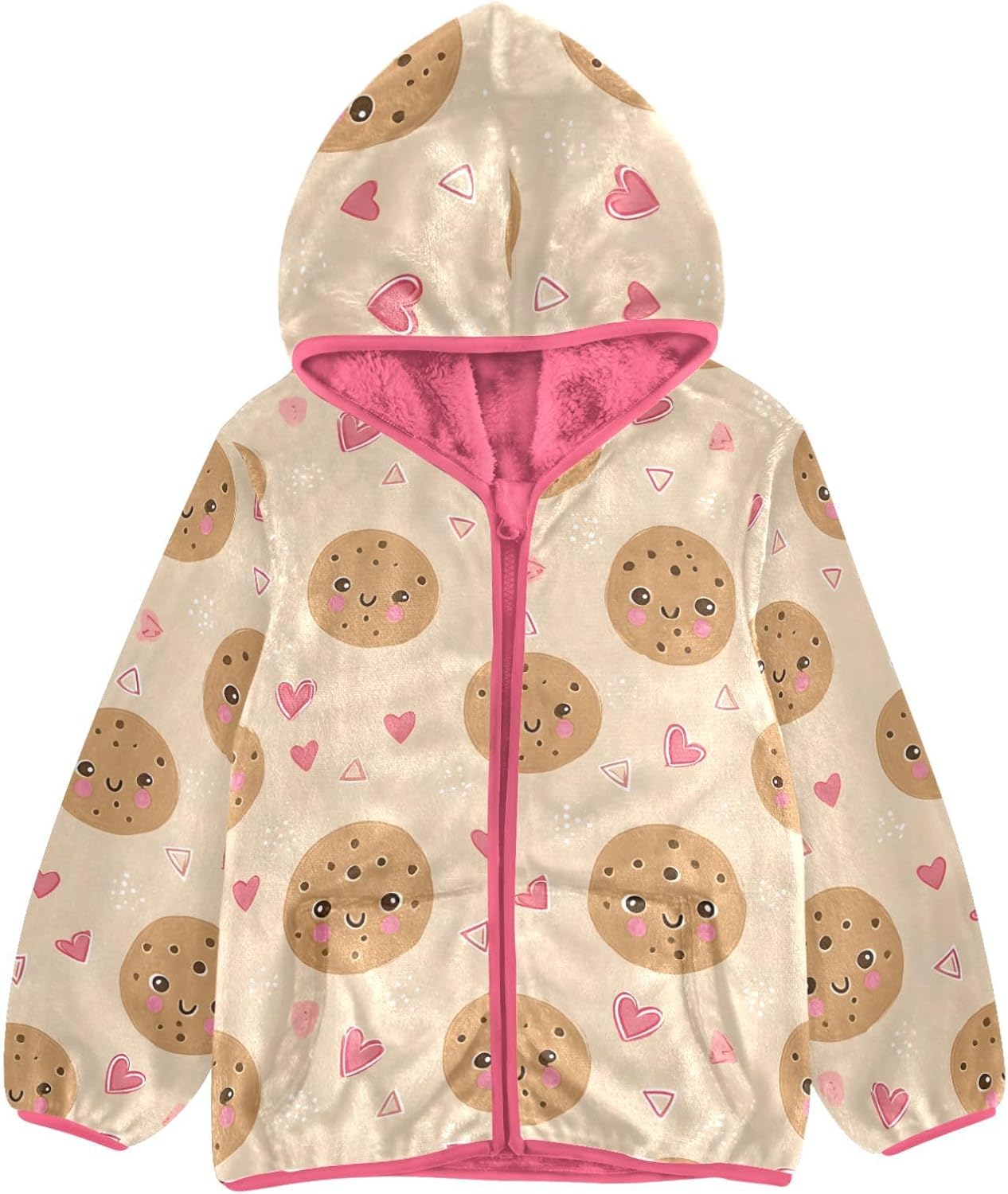 Girls Hoodie Outfit Cute Cookies with Heart-shaped Patterns Zipper Sweatshirt Coat Fleece Jacket for Kids 3-10T