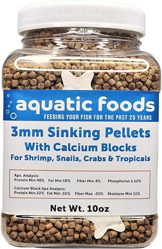 Miniatura 4 de Aquatic Foods Inc. Bloques de calcio incluidos en estos pellets de hundimiento de 40 % de proteína de 0.118 in para camarones, caracoles, cangrejos,