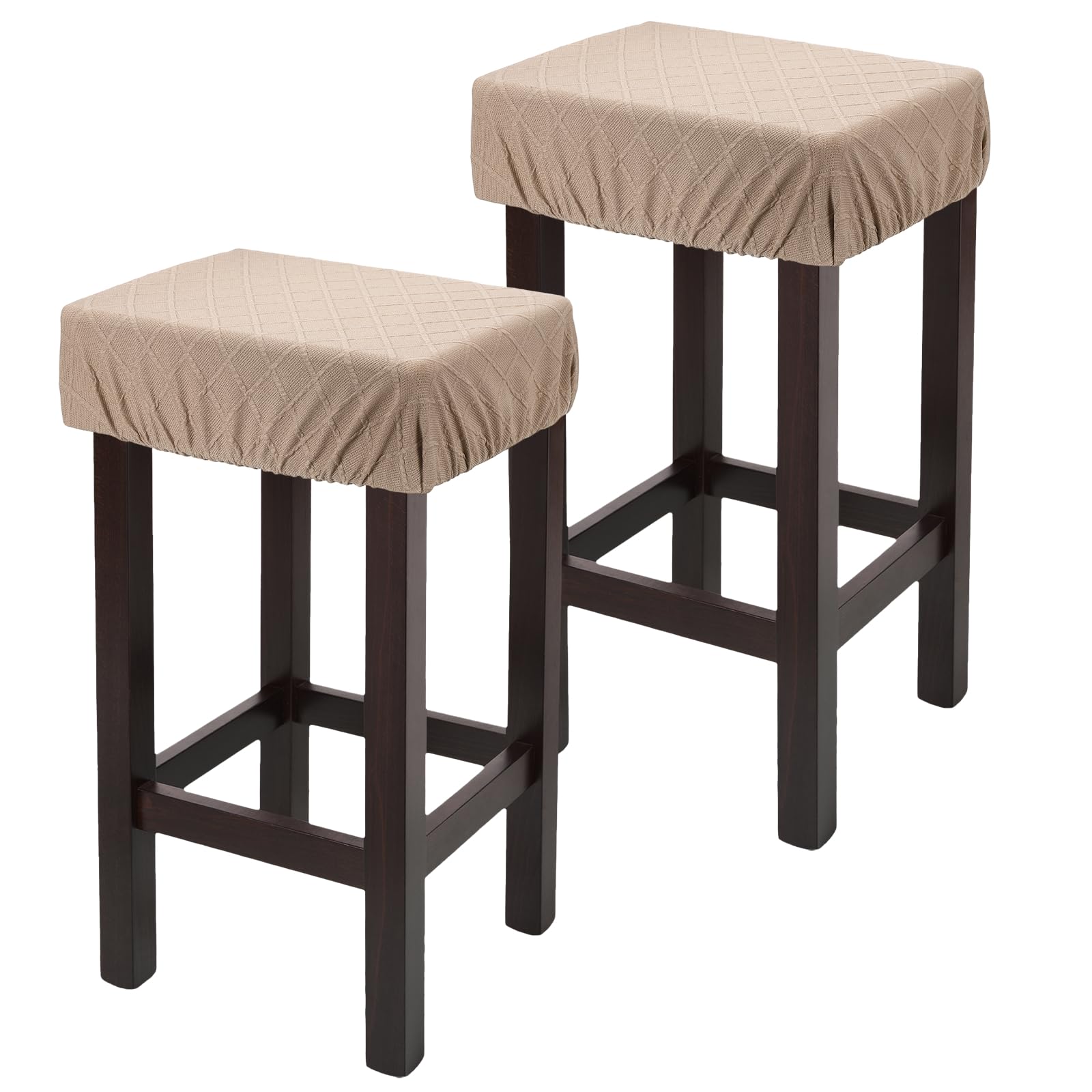 sourcing map 2 Pcs Seat Covers for Dining Chairs, Bar Stool Covers Stretch Chair Seat Protector Waterproof Saddle Stools Slipcover with Elastic Band for Kitchen Bar, Diamond Pattern Sand