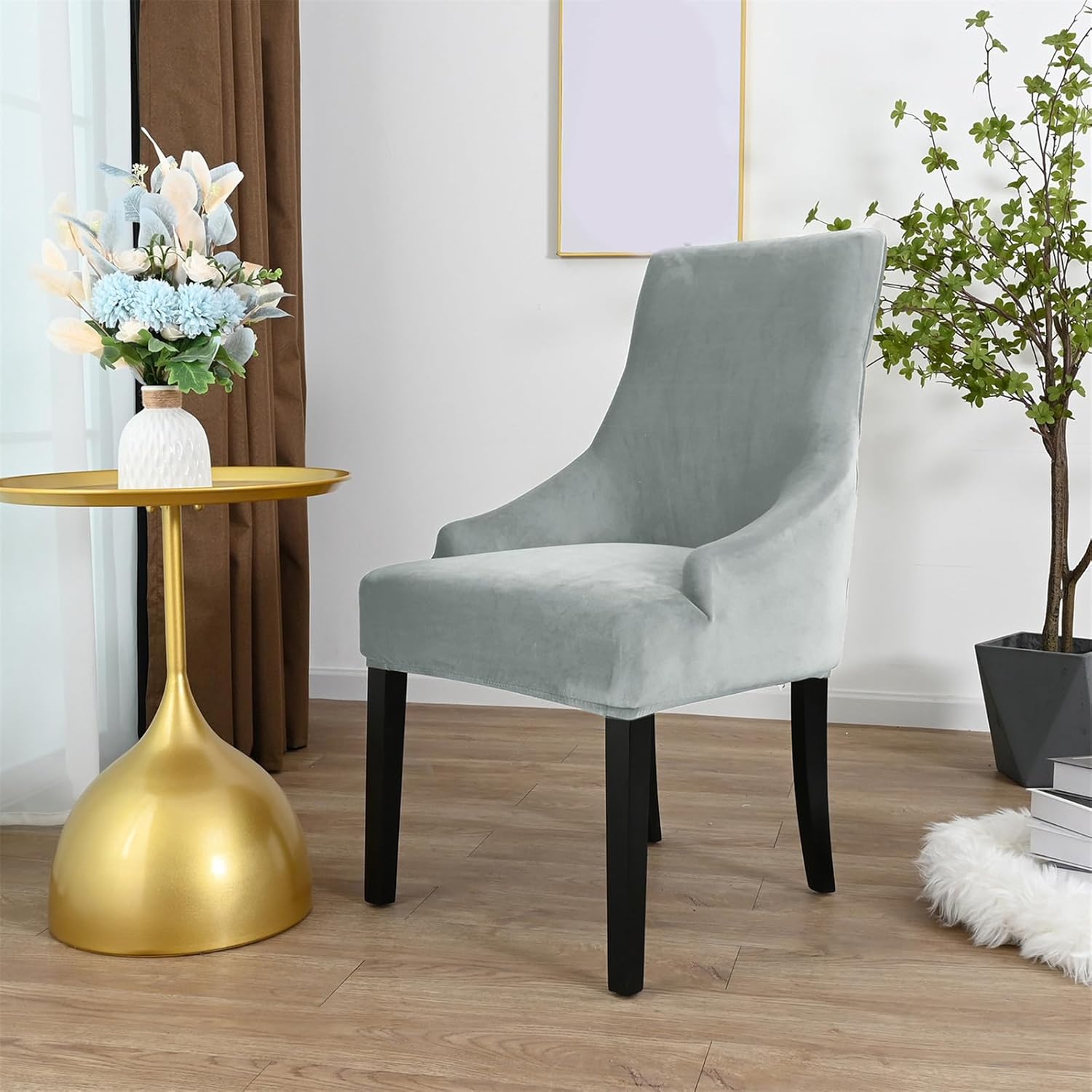 Silver Velvets Stretchy Chair Cover with Washable Polyester Fabric for Most Types Elastics Dining Cover