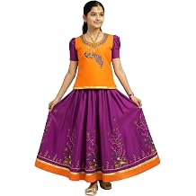 kaatru Thana Girls Pavadai Set D100 - Lehenga Choli - Orange & Violet