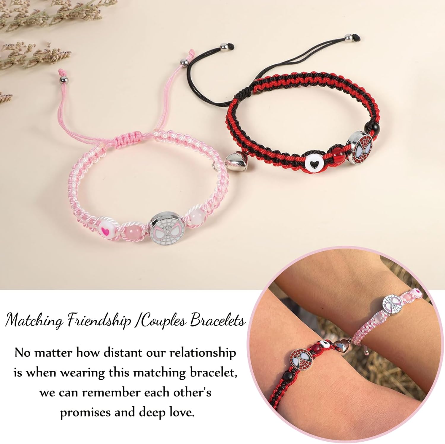 Spider Kitty Bat Bracelet, Matching Bracelets for Couples, Birthday Valentines Day Jewelry Gifts for Friendship Best Friend Teen Bestie BFF - Image 4