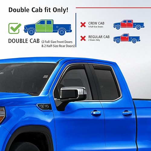 Miniatura 3 de Goodyear Deflectores de ventana inastillables en el canal para camiones GMC Sierra 1500 2019-2024 doble cabina, protectores contra la lluvia,