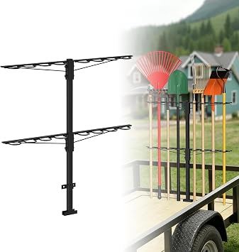 Utility Trailer Tool Rack,Trailer Racks for Lawn Equipment with 8 Tool Holes,Handle Tool Shovel Holder Rack for Truck,Heavy-Duty Landscape Accessories