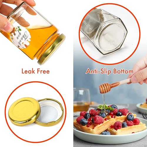 Miniatura 3 de AuroTrends - Tarros pequeños de vidrio de 6 onzas con tapas, paquete de 30 tarros de miel a granel para regalos de baby shower, recuerdos de boda,
