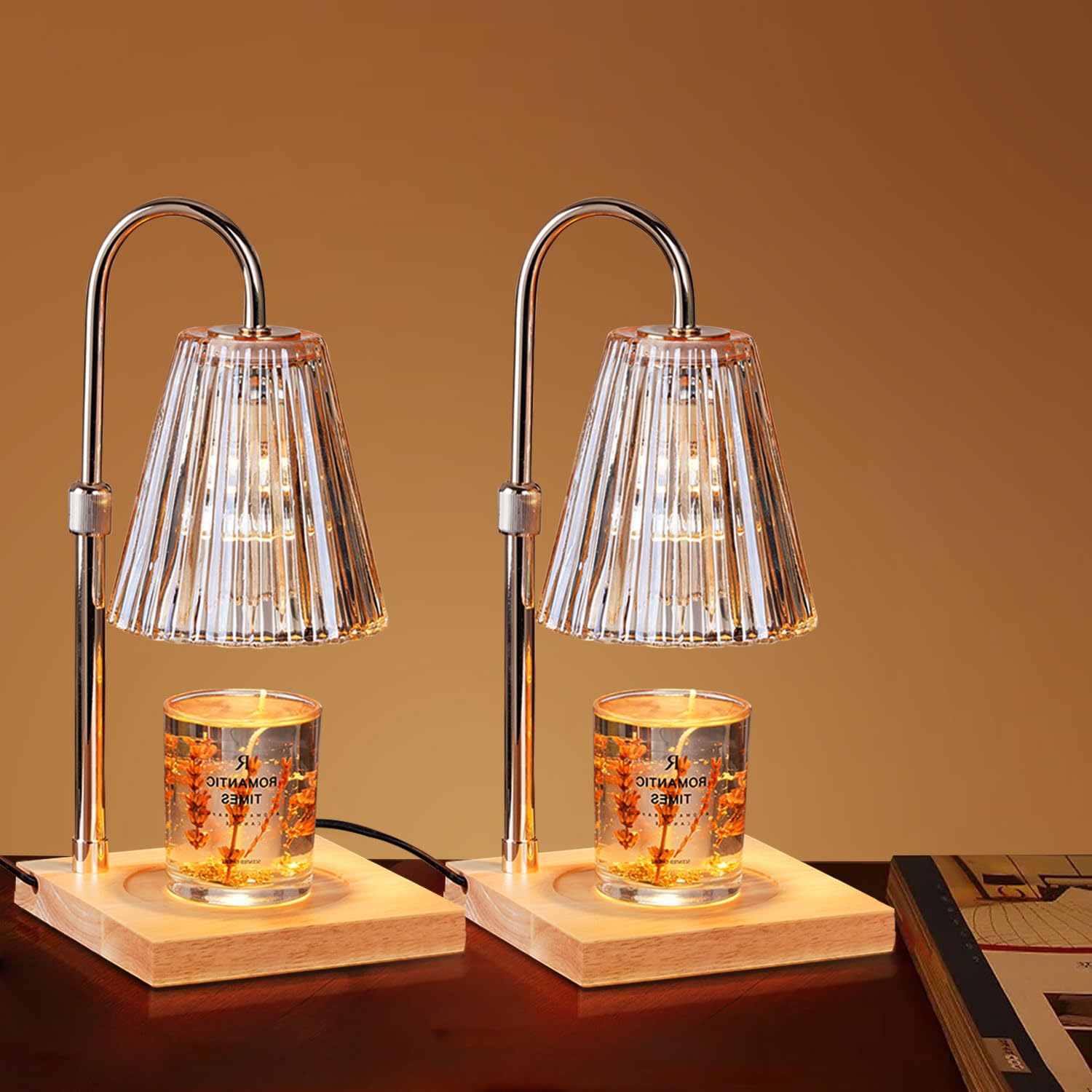 ILOVINIT 2 Pack Candle Warmer Lamp with Timer and Dimmer, Scented Wax Melting Light, Height Adjustable for Various Sizes of Jar Candles, 2 Bulbs Included, Glass Shade, for Home Living Room Bedroom