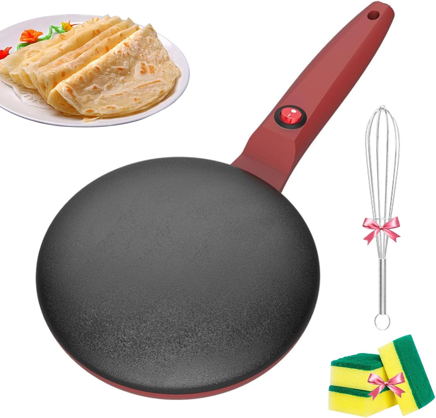 8" Electric Crepe Maker with Quick Heat, Nonstick Portable Pancake Griddle with Automatic Temperature Control, Portable Household Pancake Machine for Home, Restaurant, Snack Bars (Black)