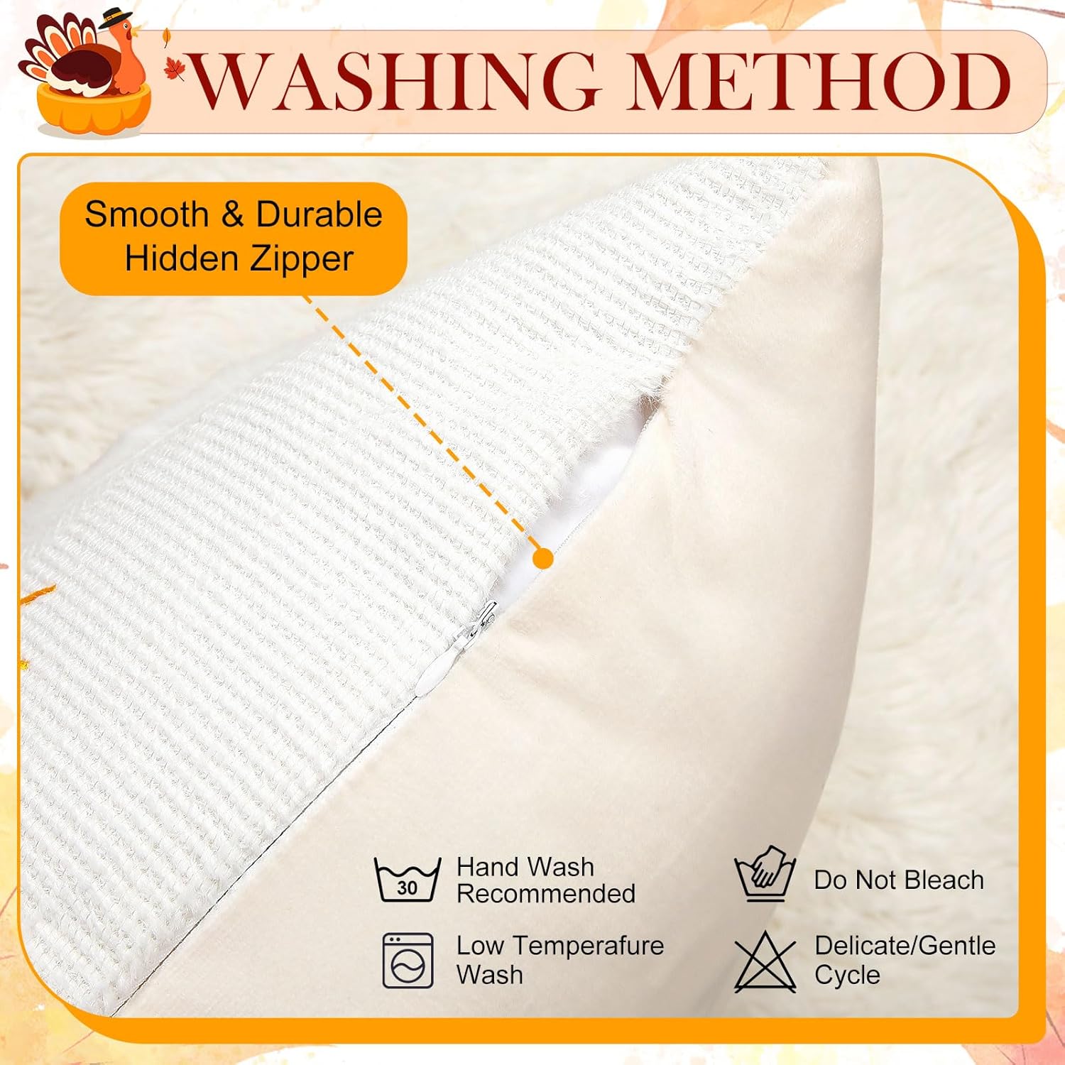 Tudomro 4 Pcs Thanksgiving Turkey Throw Pillow Cover 18x18 Inch White 3D Embroidered Soft Faux Fur Pillow Case for Thanksgiving Day Gifts for Autumn Sofa Couch Home Bedroom Farmhouse Decor
