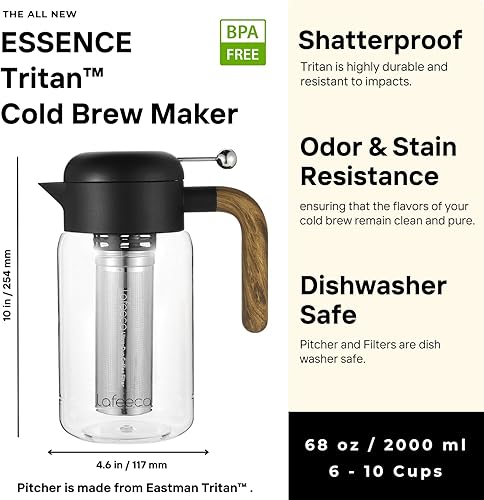 Miniatura 2 de LAFEECA Cafetera de café frío  Cafetera de té helado con tapa hermética  jarra Tritan  2 litros  68 oz  Azul Mirage