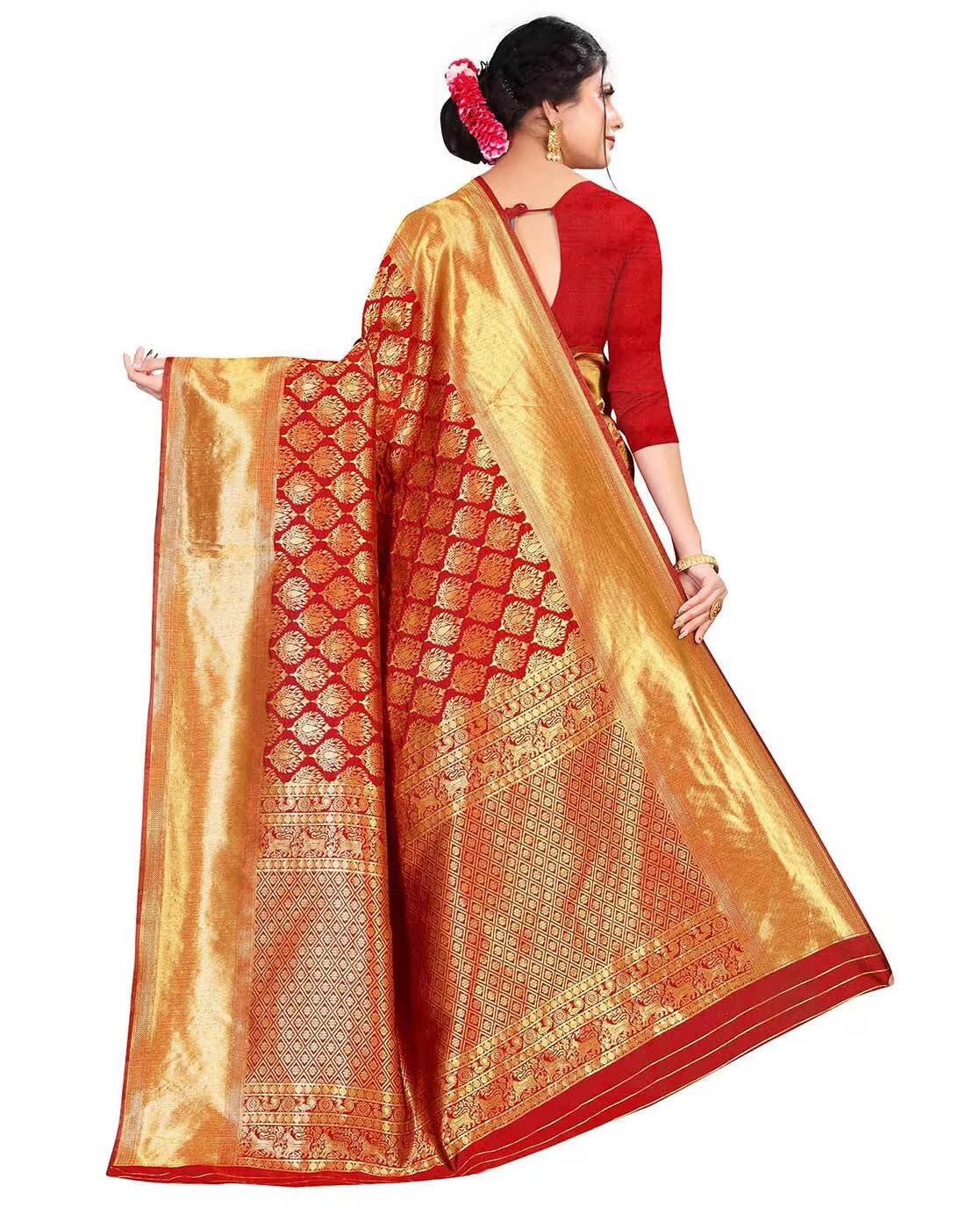 Yashika Women's Trendy Banarasi Kanjivaram Navy Color Art Silk Saree with Blouse Material - Image 4