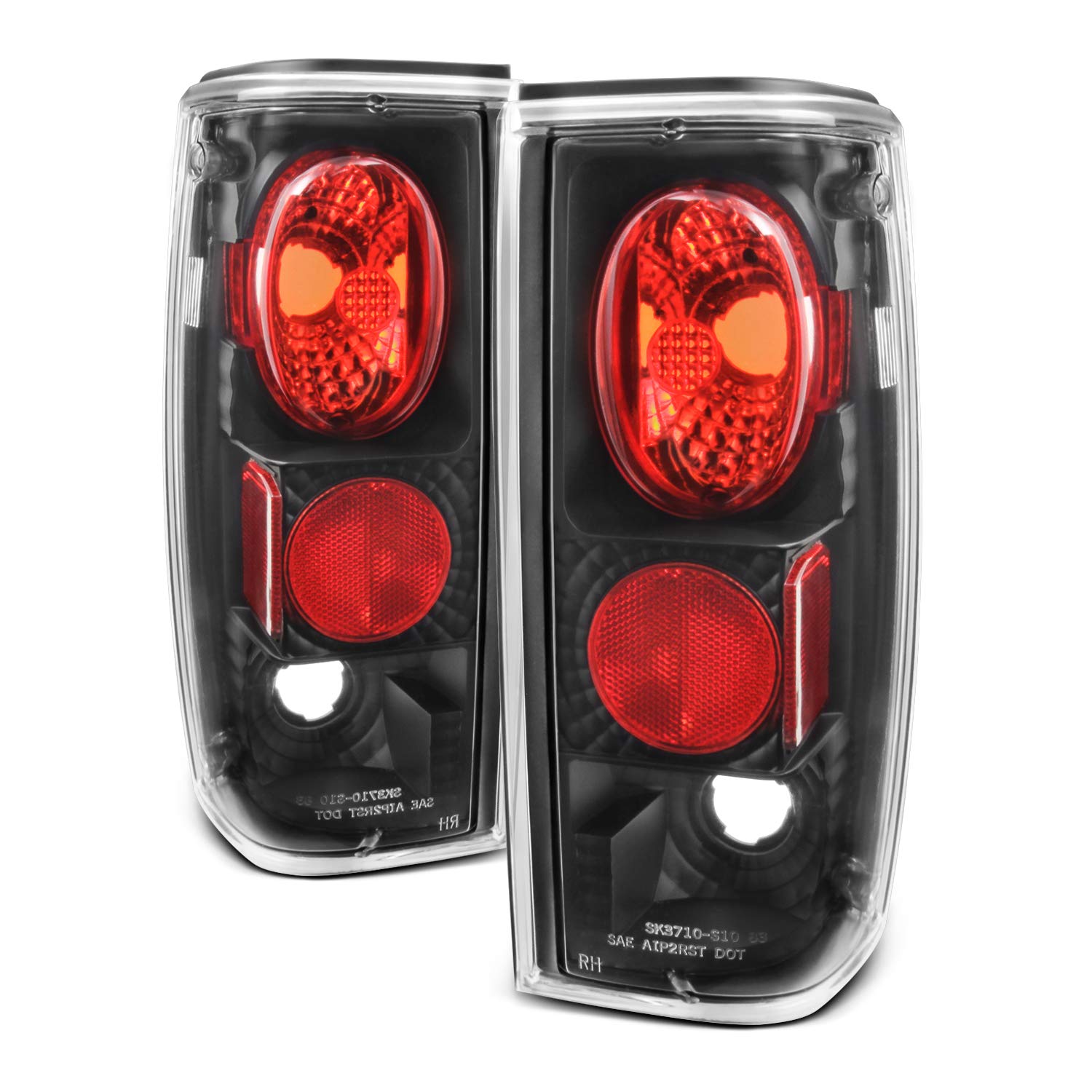 AKKON - Fit 1982-1993 Chevy S10 S15 1991-1993 GMC Sonoma 1991-1994 Bravada Black Tail Lights Lamps Black Housing
