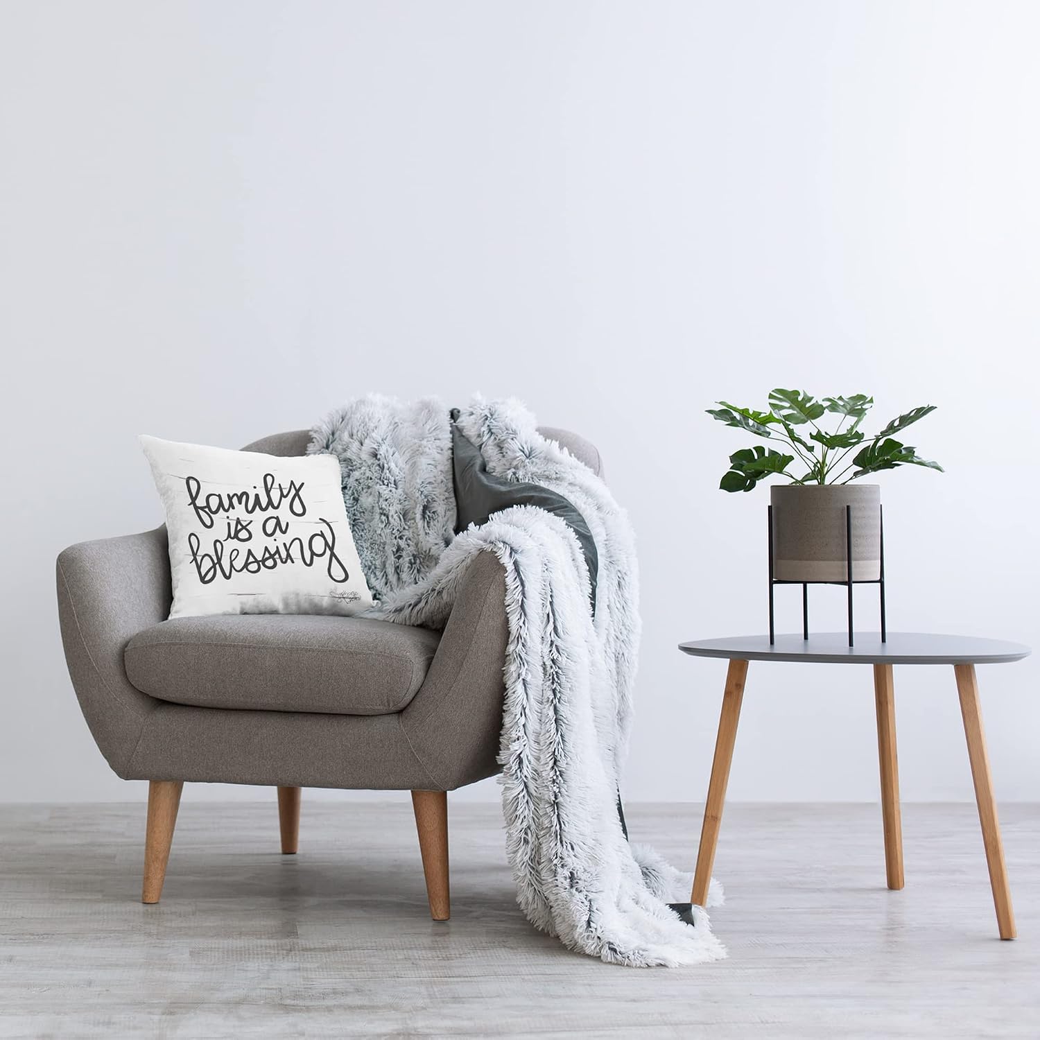 Stupell Industries Family is Blessing Rustic Minimal Calligraphy Sign Design by Stephanie Dicks Pillow, 18 x 18, White