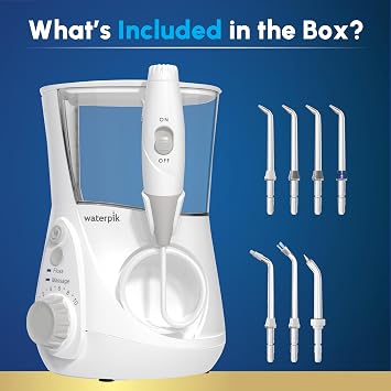Bundle with Waterpik Aquarius Water Flosser, White WP-660 with Convenient, Hygienic and Sturdy Tip Storage Case with 6 Replacement Flossing Tips, Electric Dental Countertop Professional Oral Irrigator